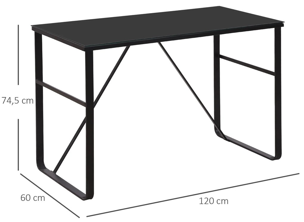 Secretária com Bancada de Vidro Temperado Carga Máxima 80kg Estilo Moderno para Escritório Estúdio Dormitório 120x60x74,5cm Preto
