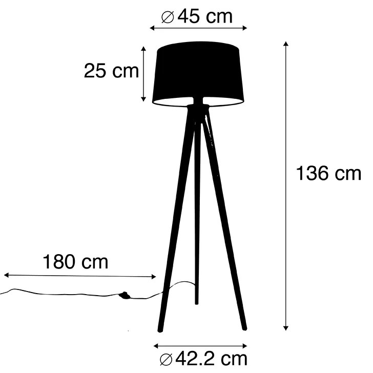 Tripé preto com abajur de linho cinzento escuro 45 cm - Tripod Classic Clássico / Antigo