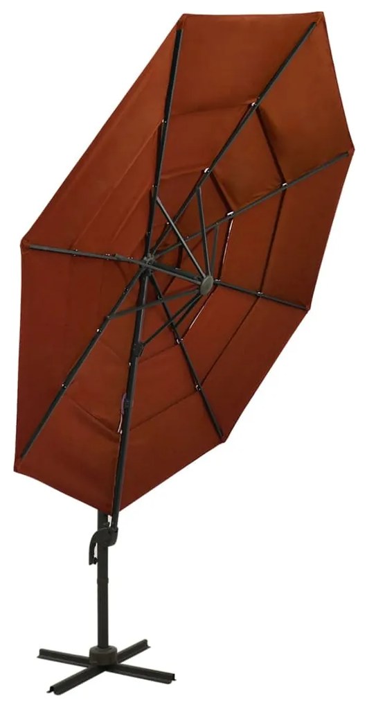 Guarda-sol jardim 4 camadas c/ poste alumínio 3x3m terracotta