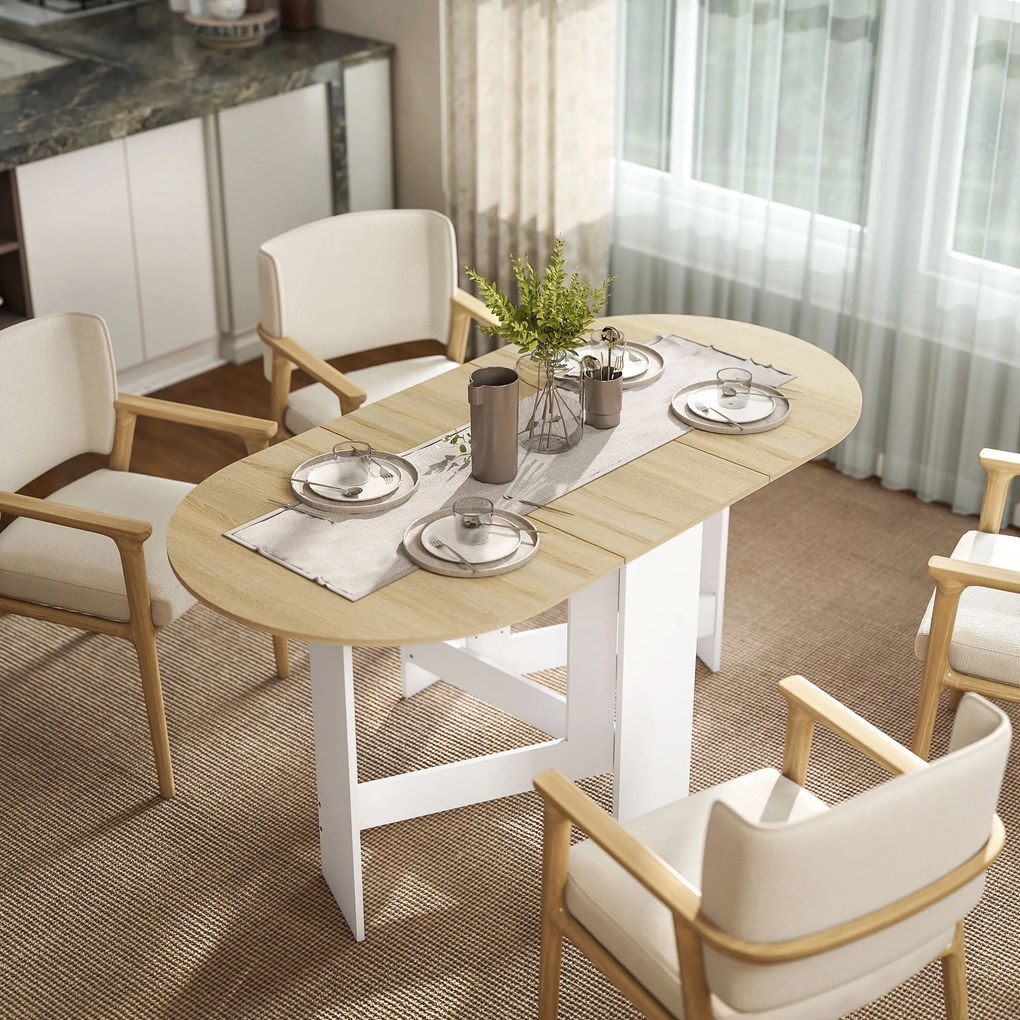 Mesa de Cozinha Dobrável Mesa de Jantar Dobrável Ovalada com Laterais Abatíveis Estilo Moderno 163x80x75 cm Madeira