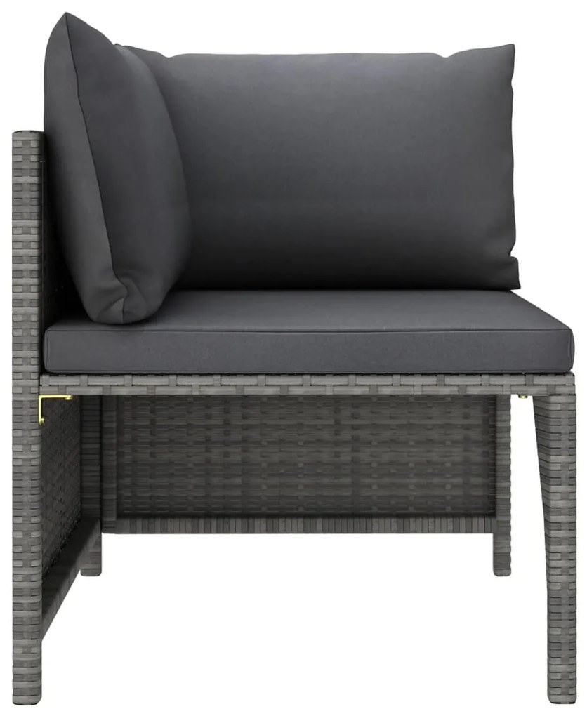 3 pcs conjunto lounge de jardim c/ almofadões vime PE cinzento