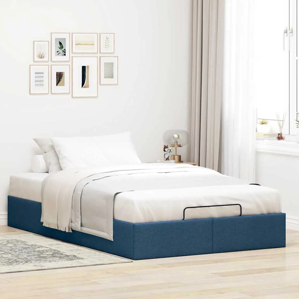 Estrutura de cama otomana sem colchão 120x190 cm tecido azul