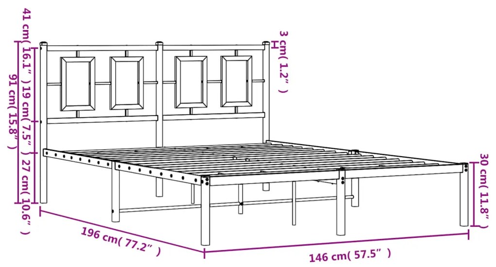 Estrutura de cama com cabeceira 140x190 cm metal branco