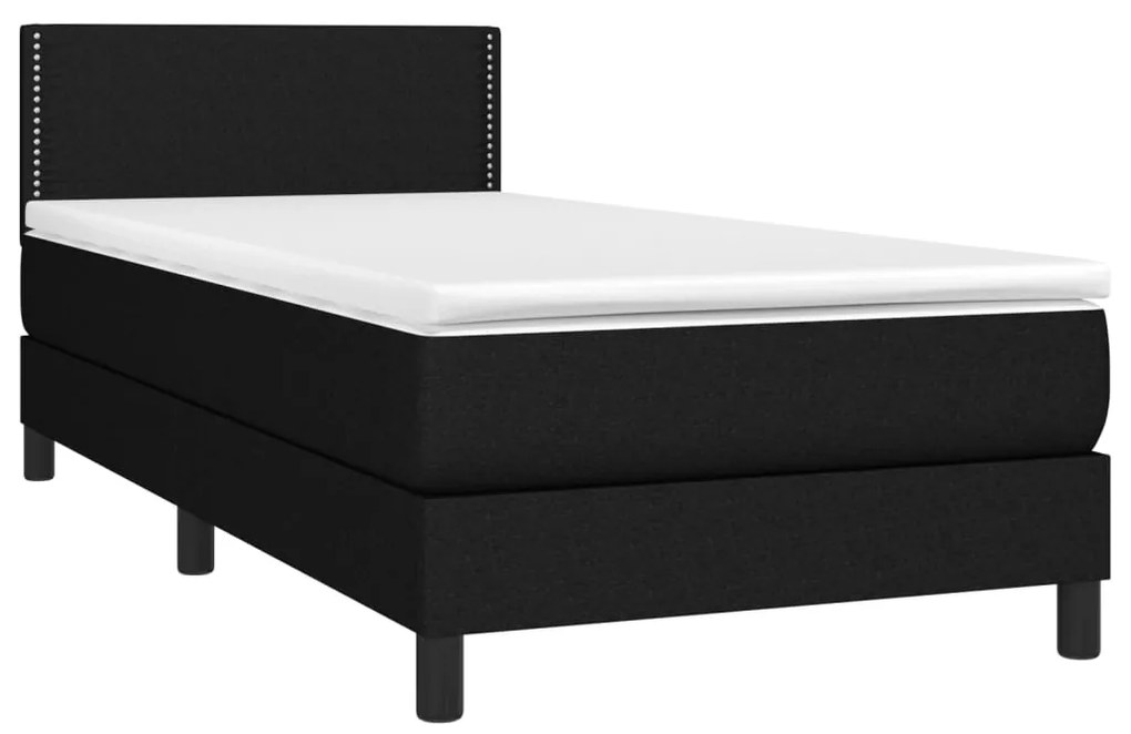 Cama box spring c/ colchão e LED 90x200 cm tecido preto