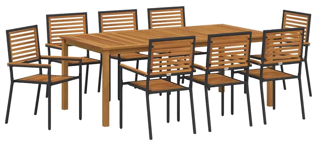 Conjunto de Jantar de Jardim 9 pcs Preto 200 x 100 x 74 cm