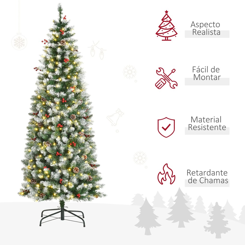 HOMCOM Árvore de Natal Nevada Artificial 180cm com 300 Luzes LED Branc