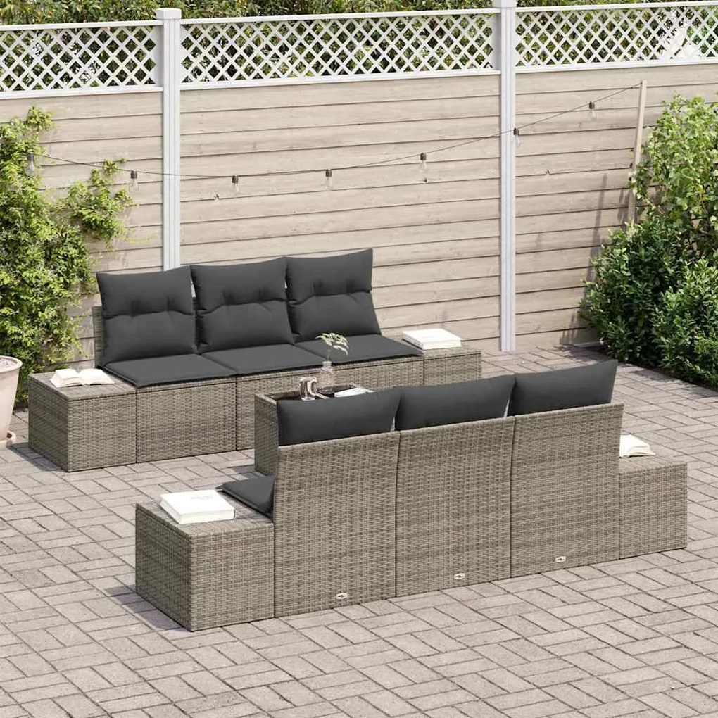 Conjunto de sofá de jardim de 7 peças com almofadas cinzas em rattan s