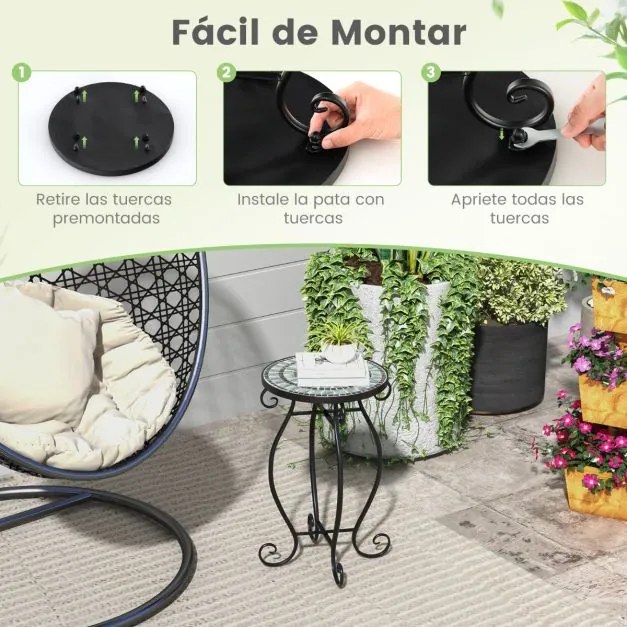 Mesa de apoio jardim em mosaico Mesa redonda de exterior com tampo de cerâmica para plantas para varanda, pátio, jardim 30 x 30 x 50 cm Turquesa