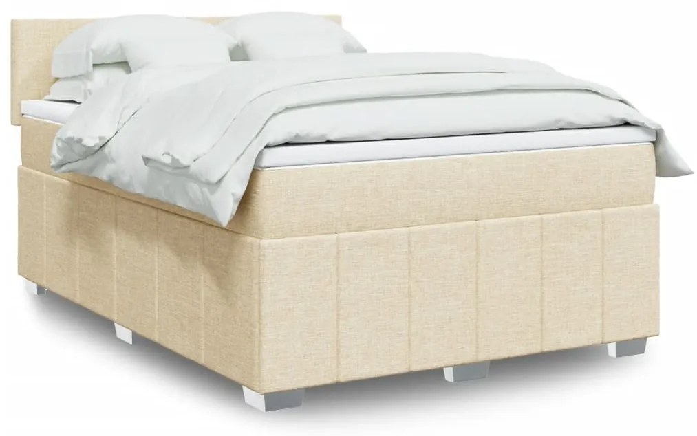 vidaXL Cama com molas/colchão 140x200 cm tecido cor creme