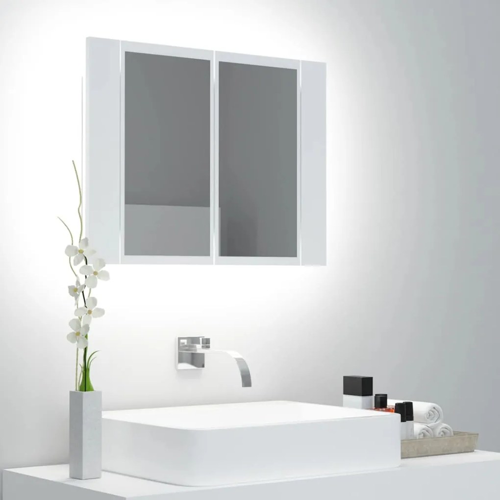 Armário espelhado casa banho c/ LED 60x12x45 cm acrílico branco