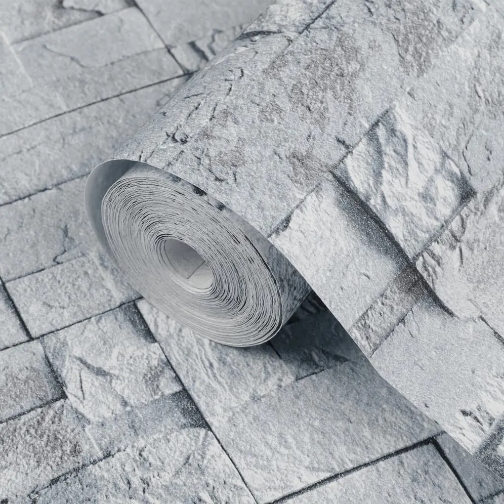 Papel parede 3D c/ aspeto de pedra não-tecido cinzento-claro