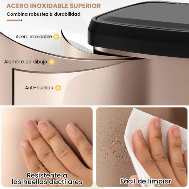 Caixote do lixo de cozinha 68 litros 40 x 38 x 78 cm (C x L x A) com tampa metálica com pedal Ouro rosa