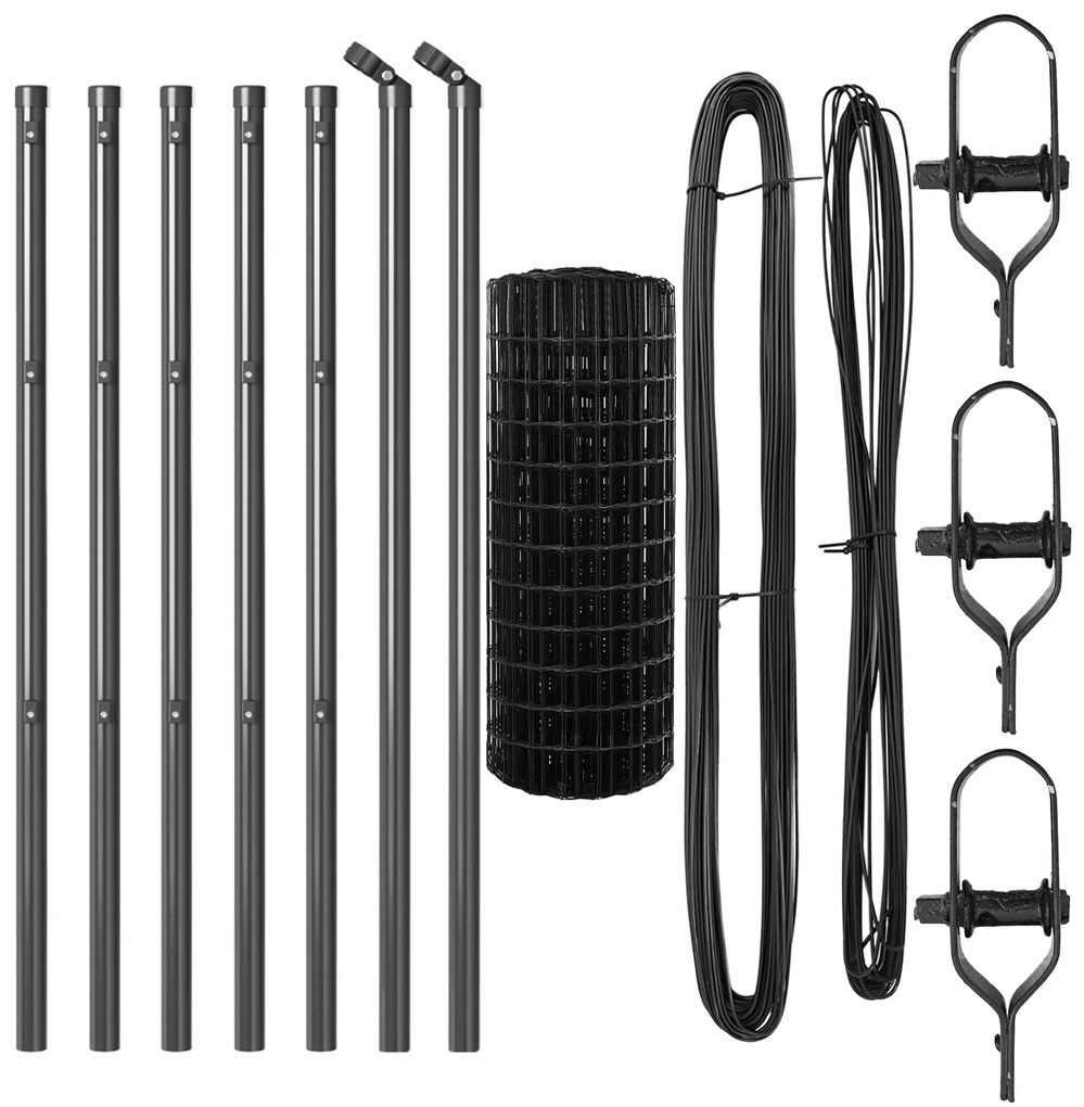 Cerca Euro com 7 Posts 0,6x10 m Aço Galvanizado Cinza