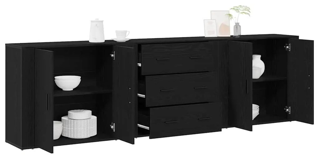 Buffets 3 pcs Carvalho Preto Madeira Engenheirada
