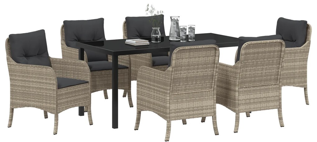 Conjunto de Jantar de Jardim com Almofadas Cinza-claro Rattan Poliéste