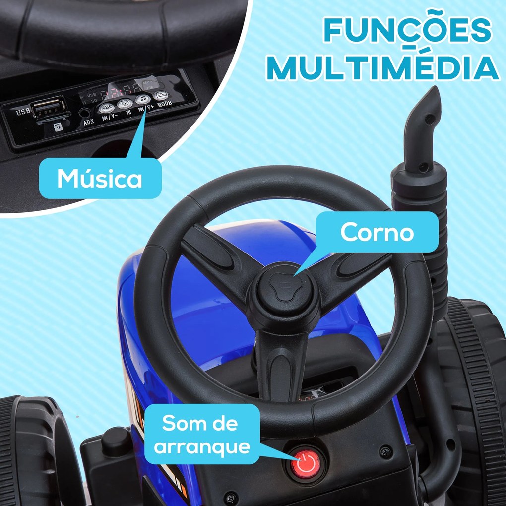 Trator Elétrico com Reboque Amovível Carro Elétrico para Crianças 3-6