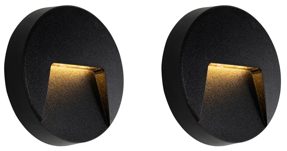 Conjunto de 2 Candeeiros de Parede Redondos Pretos de Exterior com LED Integrado IP65 - Gem