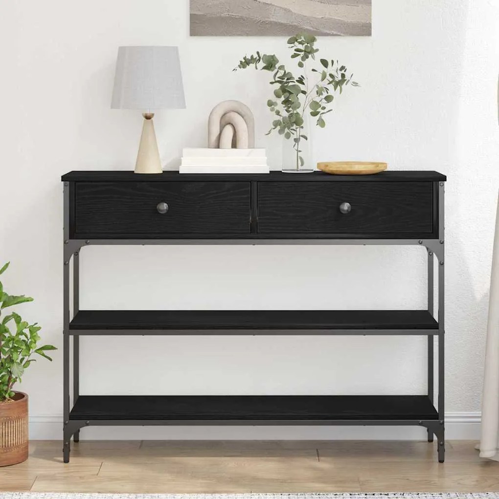 Mesa de Consola vidaXL Preto Carvalho 100x25x75 cm Madeira Engenharia