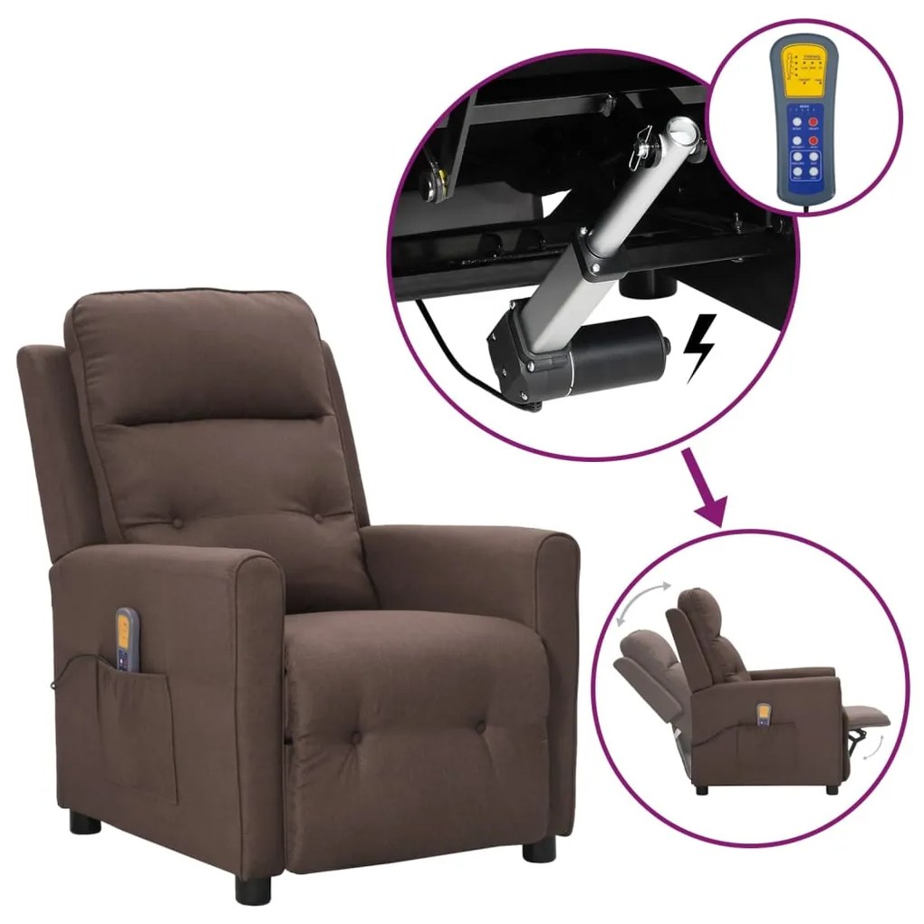 vidaXL Poltrona de massagens tecido cinzento-acastanhado