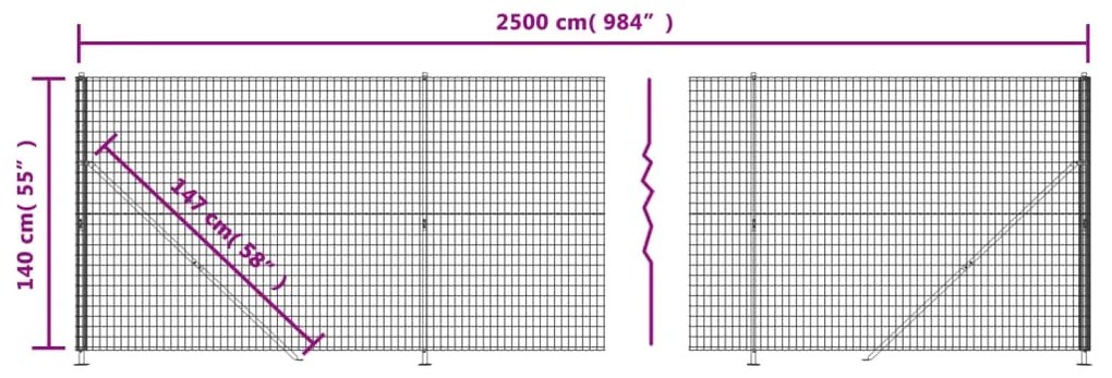 Cerca de malha de arame com flange 1,4x25 m antracite