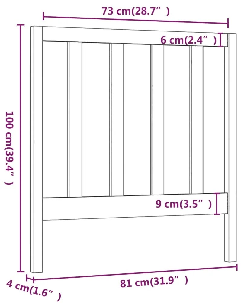 Cabeceira de cama 81x4x100 cm pinho maciço cinzento