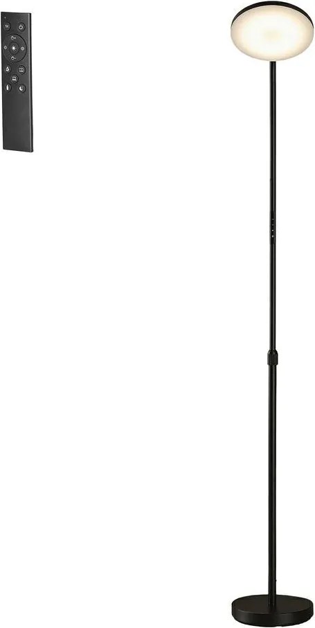 Candeeiro de pé LED com altura ajustável 25 x 25 x (148-176) cm, candeeiro de pé com cabeça giratória, temporizador preto