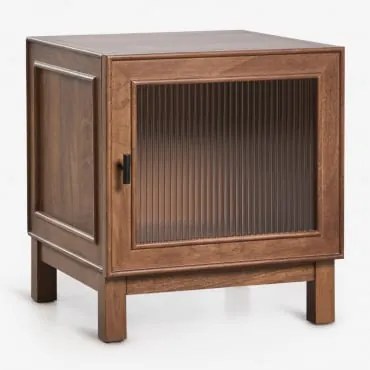 Pack De 2 Mesas De Cabeceira Quadradas 45x45 Cm Em Madeira De Manga E Vidro Ildara Preto - Madeira De Manga Escura - Sklum