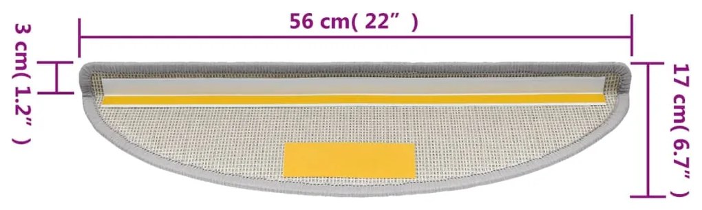 Tapetes de escada 15 pcs 56x17x3 cm cinzento claro