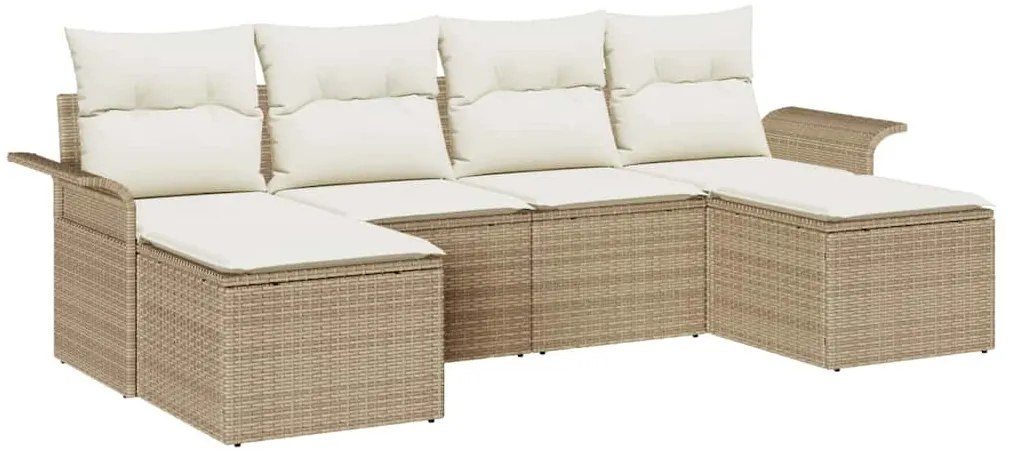Sofá de Jardim 6 Peças com Almofadas Beiges em Rattan Sintético