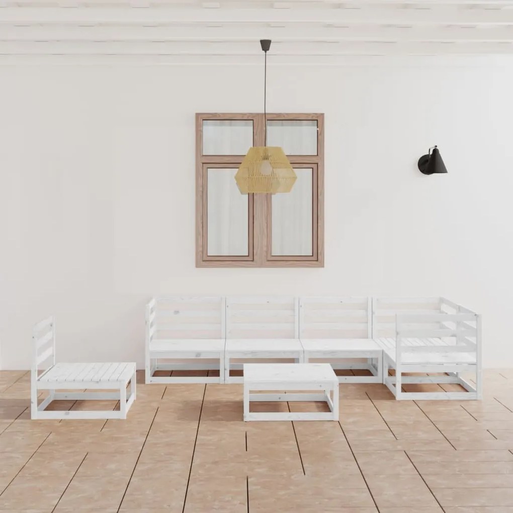 vidaXL 7 pcs conjunto lounge de jardim pinho maciço branco