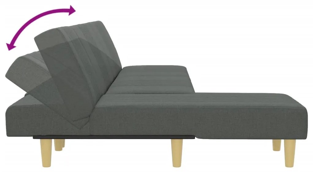 Sofá-cama em forma de L 255x140x70 cm tecido cinzento-escuro