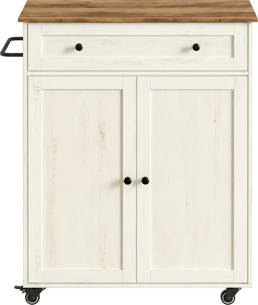 Carrinho de cozinha com armário e gaveta em estilo rústico 78,5 x 40 x 89,2 cm Branco vintage e castanho-mel