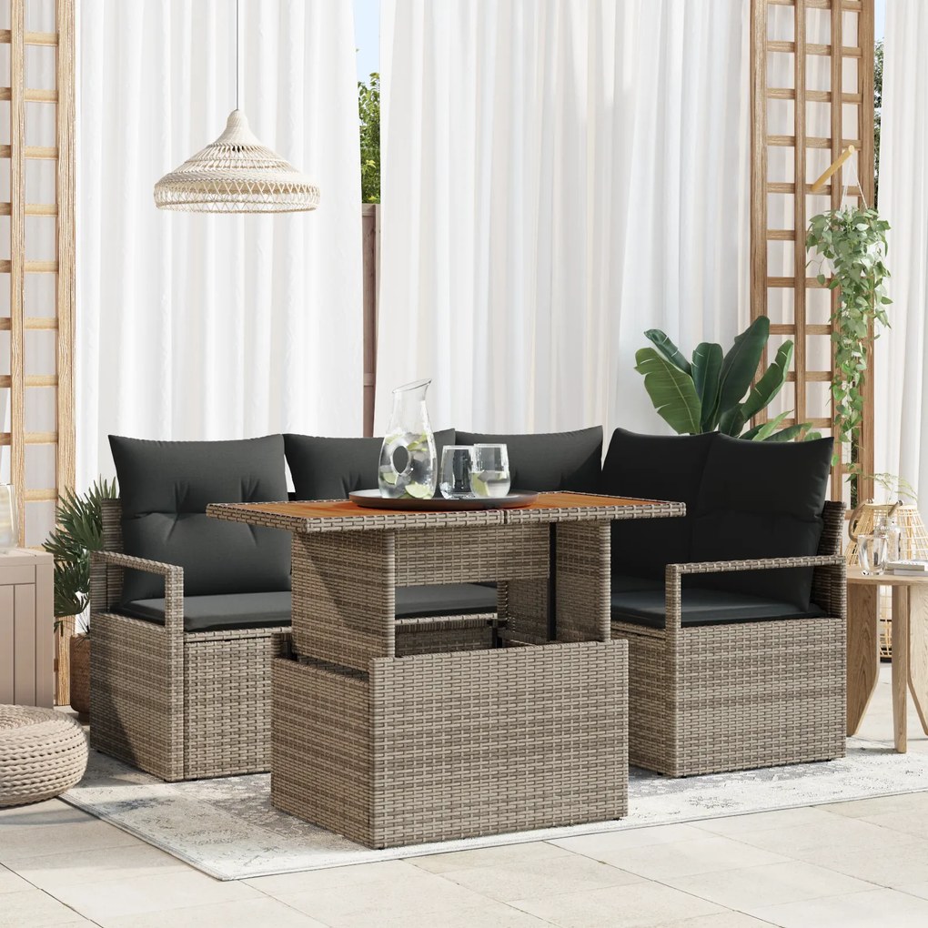 Conjunto de Sofá de Jardim de 5 Peças - Rattan Polipropileno Cinza