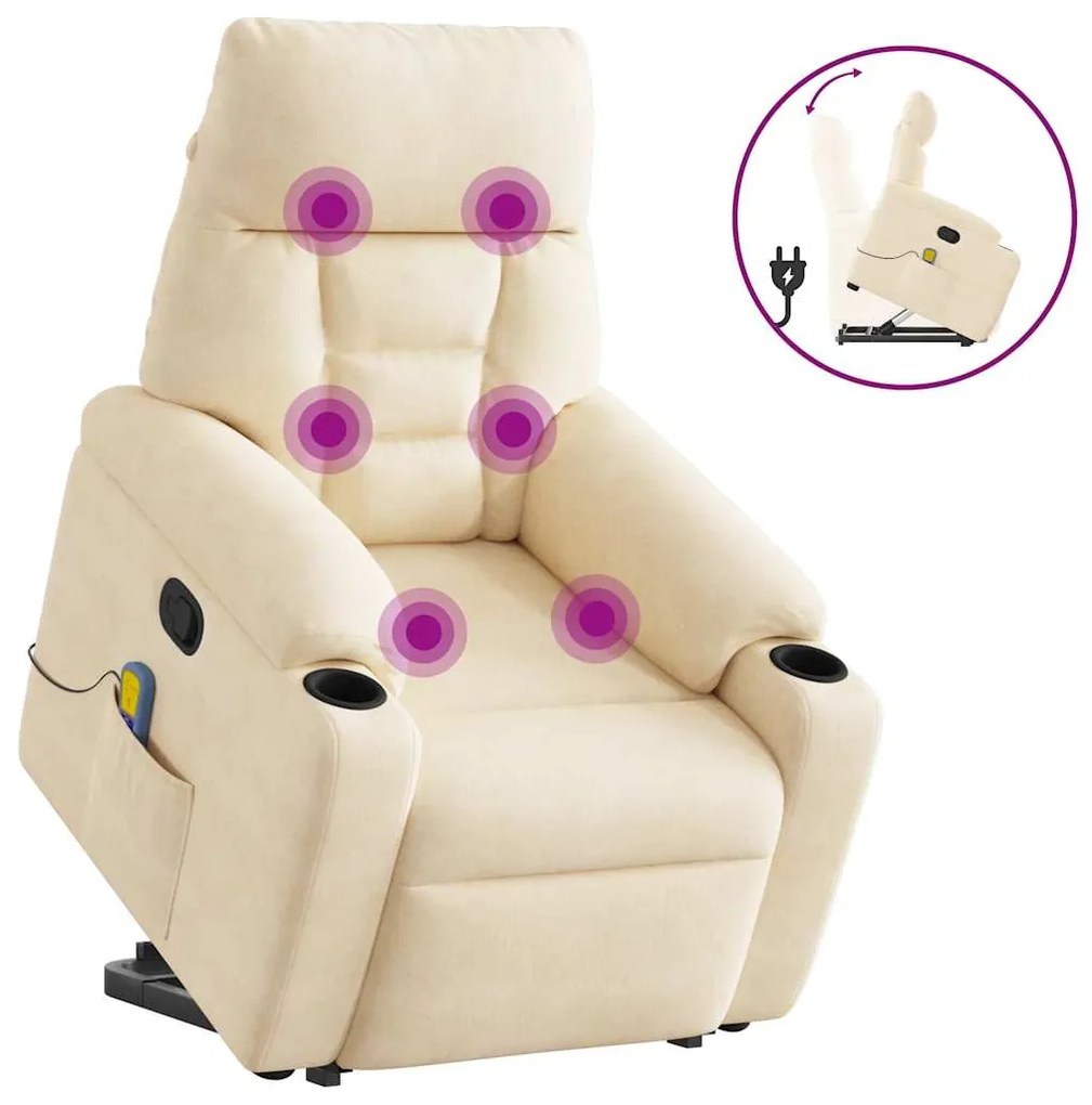 vidaXL Poltrona de massagens reclinável elevatória microfibra bege