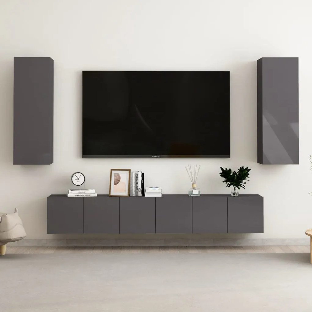 vidaXL 5 pcs conjunto de móveis de TV contraplacado cinzento brilhante