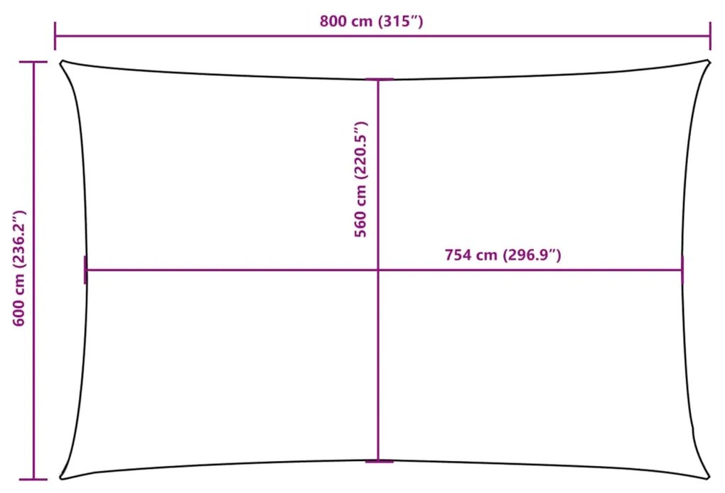 Para-sol estilo vela tecido oxford retangular 6x8 m cor creme