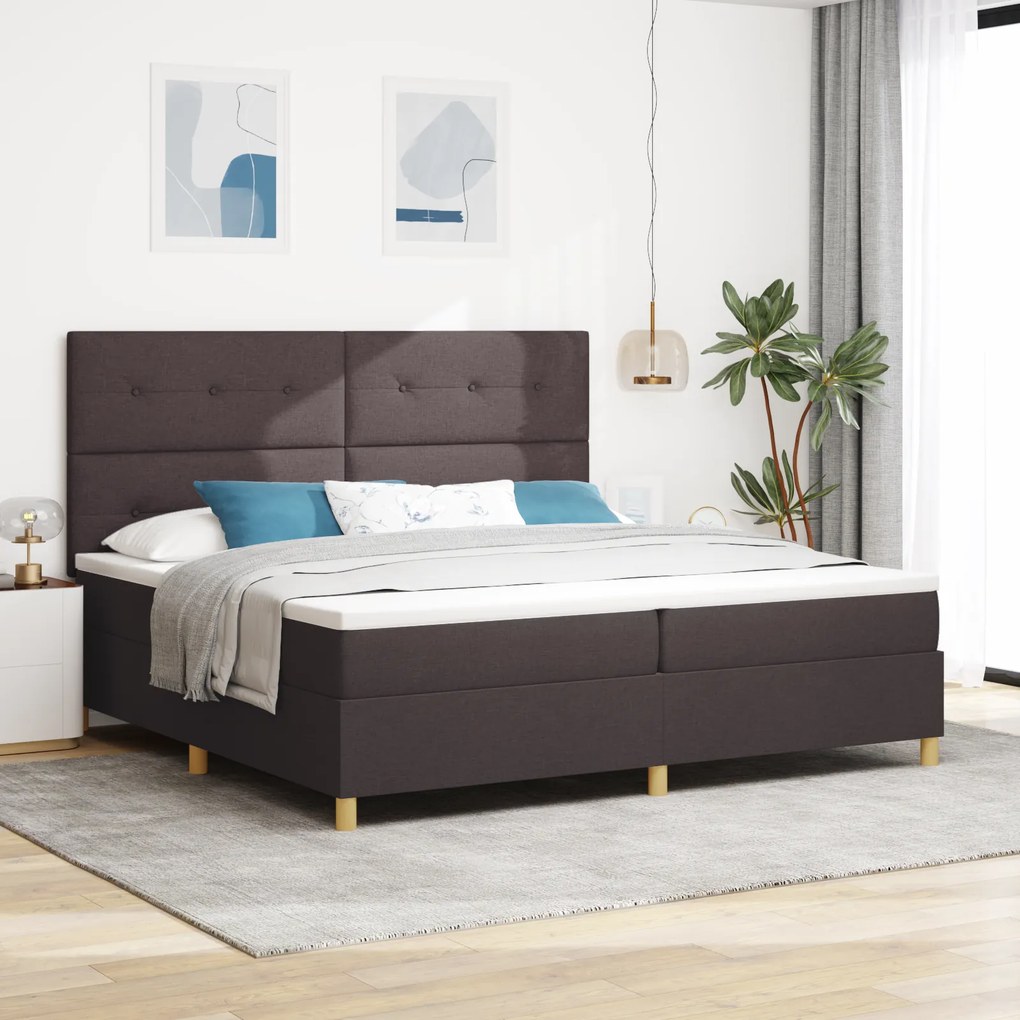 vidaXL Cama Box Spring com Colchão Marrom Escuro 200x200 cm Tecido