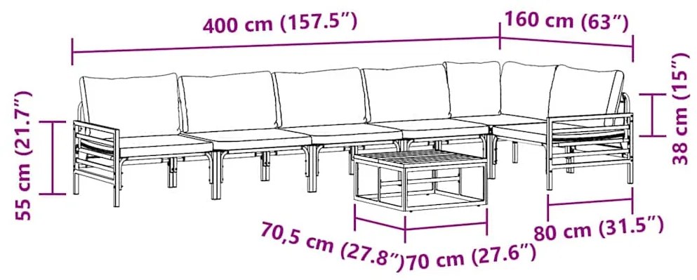 Conjunto de Sofá de Jardim 7 pcs Cinzento-escuro Aço