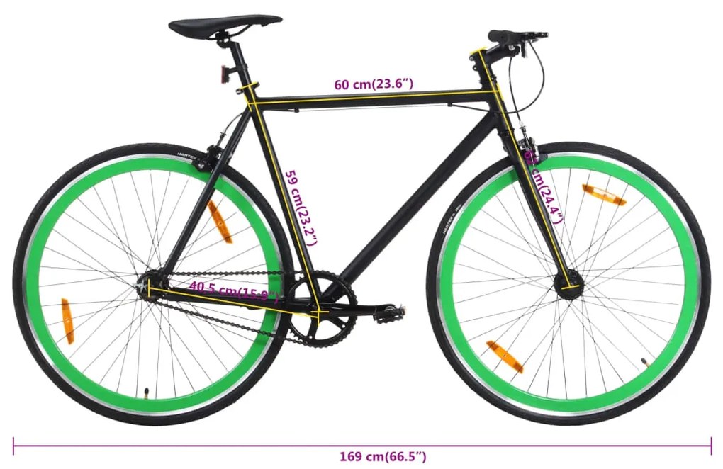 Bicicleta de mudanças fixas 700c 59 cm preto e verde