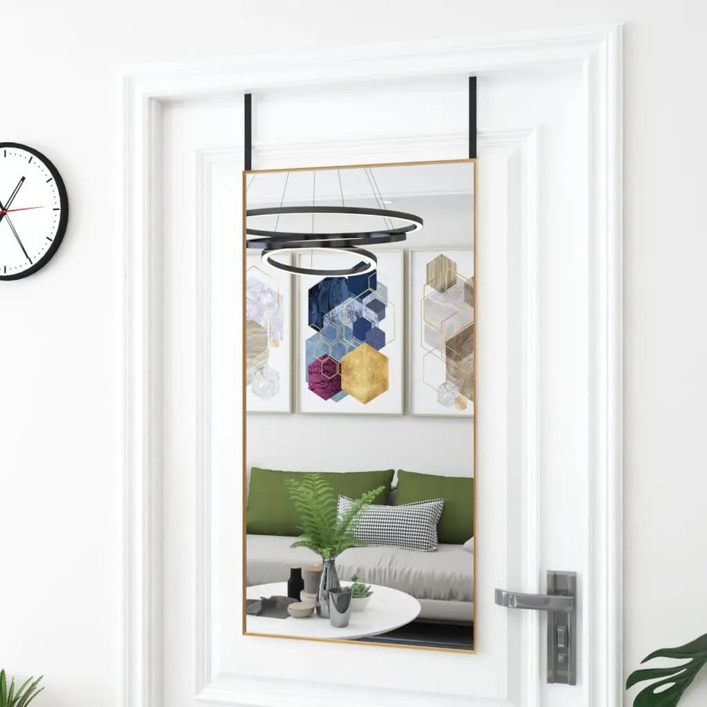 vidaXL Espelho para porta 50x100 cm vidro e alumínio dourado