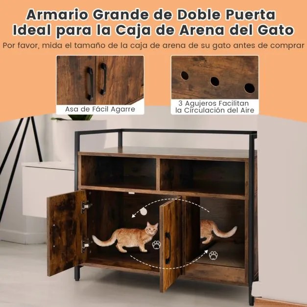 Móvel para Caixa de areia para gatos com portas de cartão para arranhar Armário de limpeza para animais de estimação com Estante 89 x 45 x 74,5 cm Caf