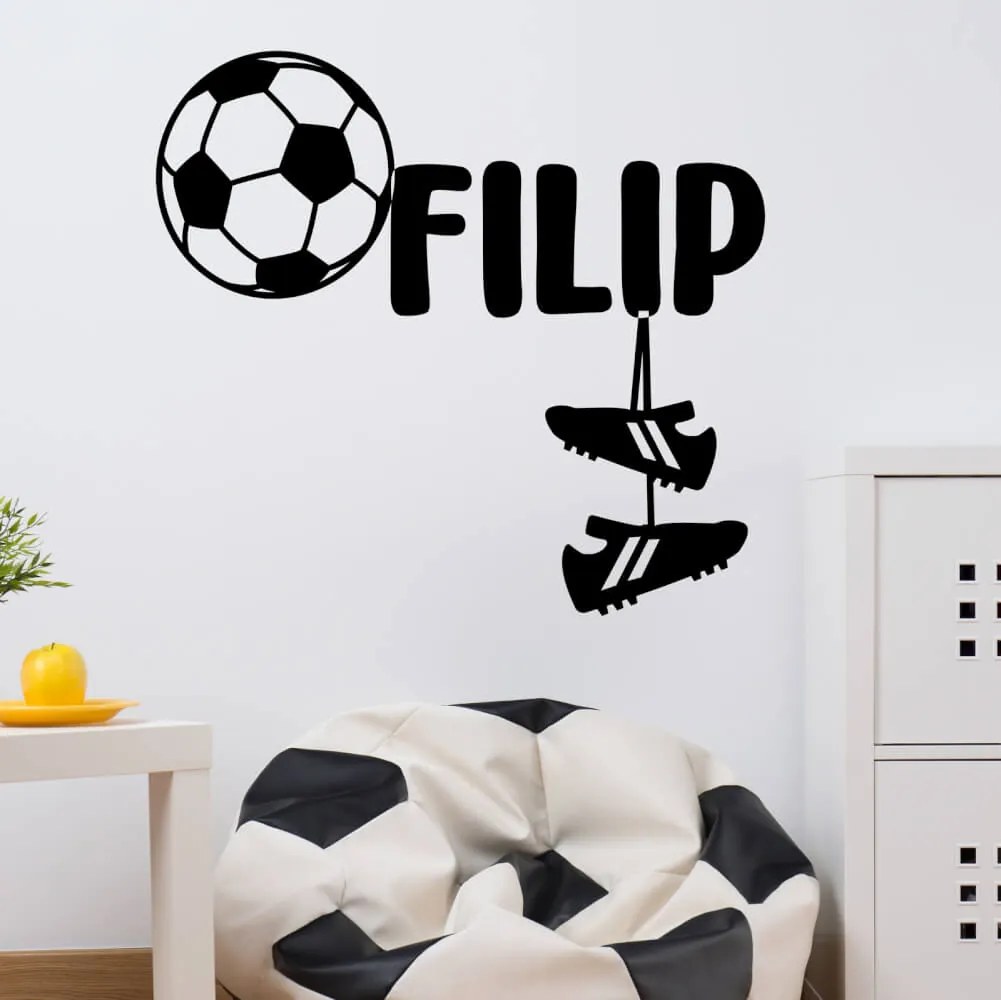 Autocolante personalizado para o quarto das crianças – Nome com bola de futebol