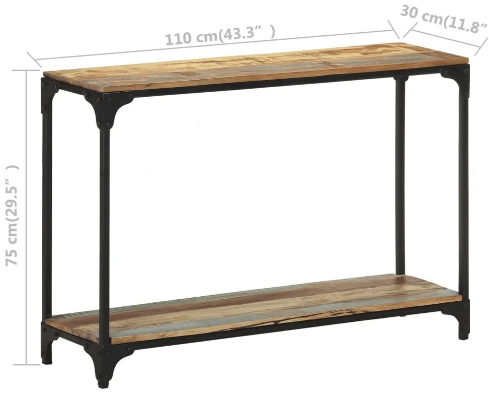 Mesa consola 110x30x75 cm madeira recuperada maciça