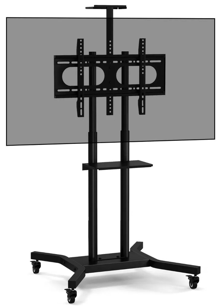 Suporte de chão móvel para televisões de 32-70” ajustável em altura com Estante para câmara 78 x 75 x 150-180 cm Preto