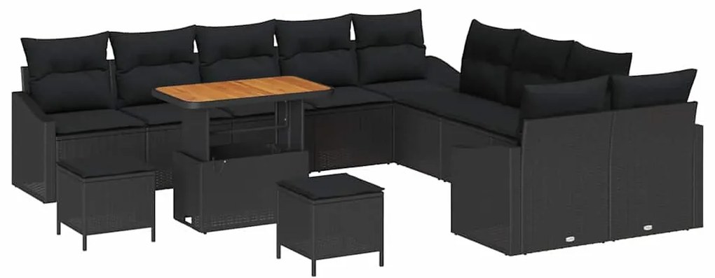 Conjunto de Sofá de Jardim de 13 Peças com Almofadas Preto Rattan Sint