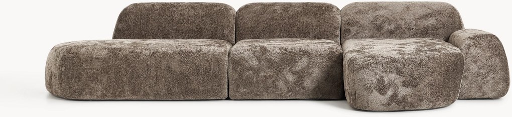 Sofá de canto modular em teddy-bouclé com chaise longue Wolke (4 lugares)