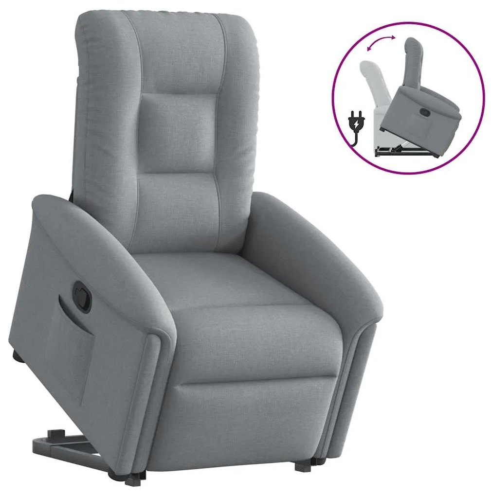 vidaXL Poltrona reclinável elevatória tecido cinzento-claro