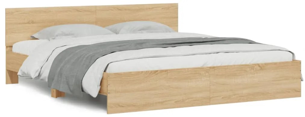 Estrutura cama c/ cabeceira/luzes LED 200x200cm carvalho sonoma