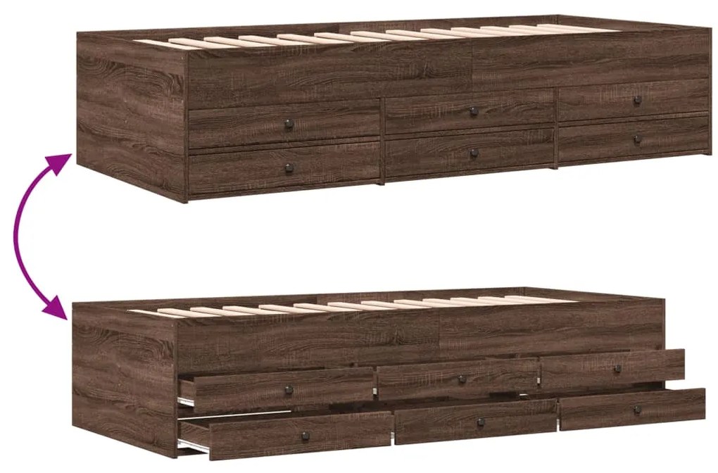 Sofá-cama com gavetas sem colchão 100x200 cm carvalho castanho