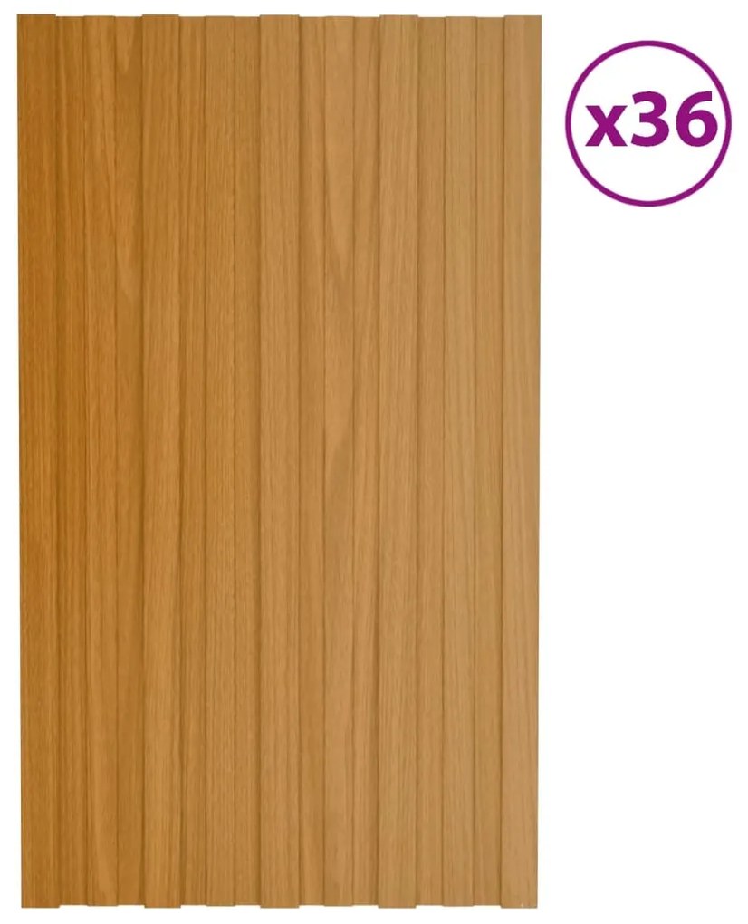 Painéis de telhado 36 pcs 80x45 cm aço galvanizado madeira-clara